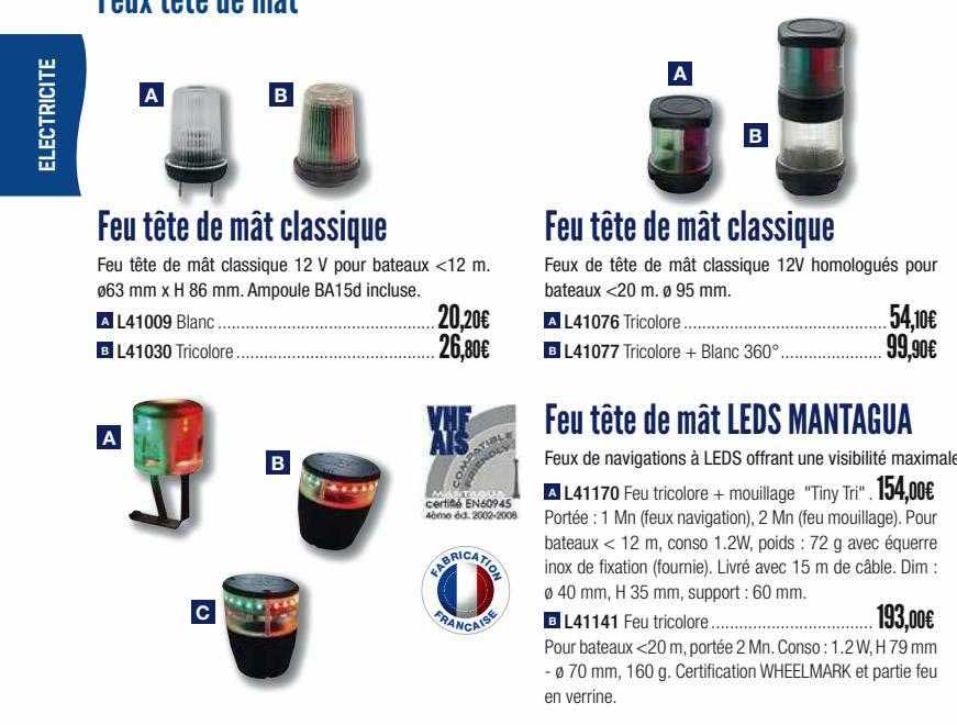 feu tête de mât classique, feu tête de mât leds mantagua