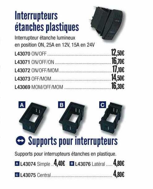 interrupteurs étanches plastiques, supports pour interrupteurs