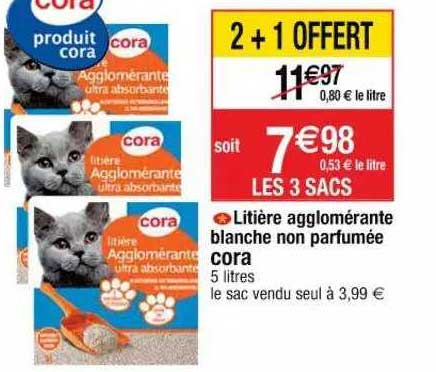 litière agglomérante blanche non parfumée cora