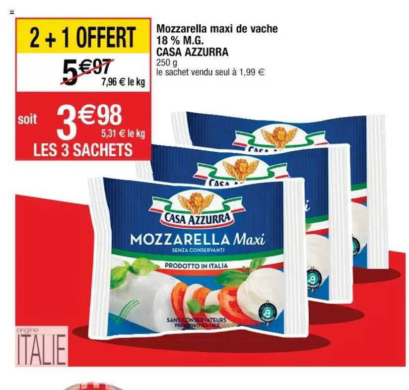 mozzarella maxi de vache 18% m.g. casa azzurra