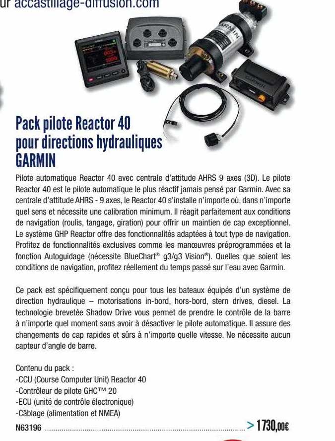 pack pilote reactor 40 pour directions hydrauliques garmin