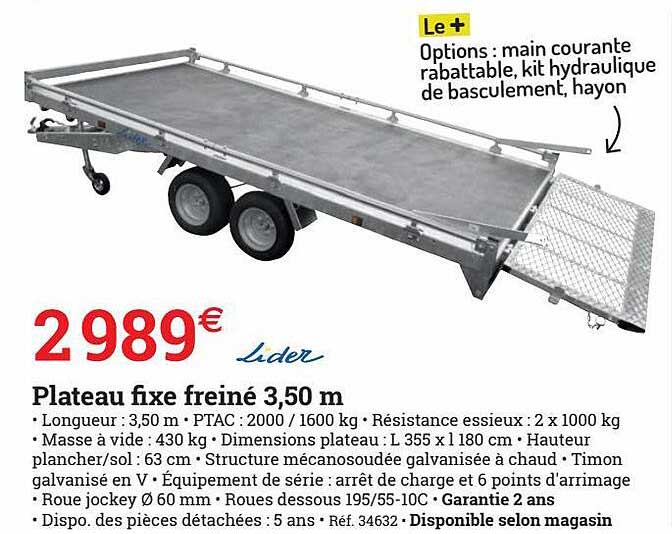 plateau fixe freiné 3,50 m lider