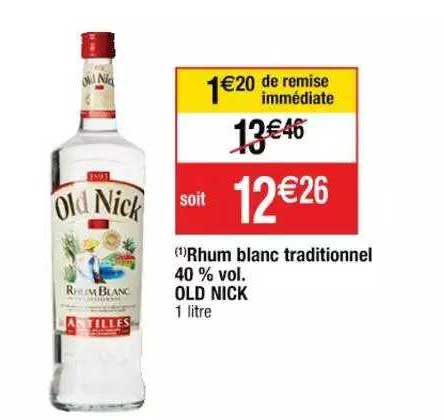 rhum blanc traditionnel 40% vol. old nick