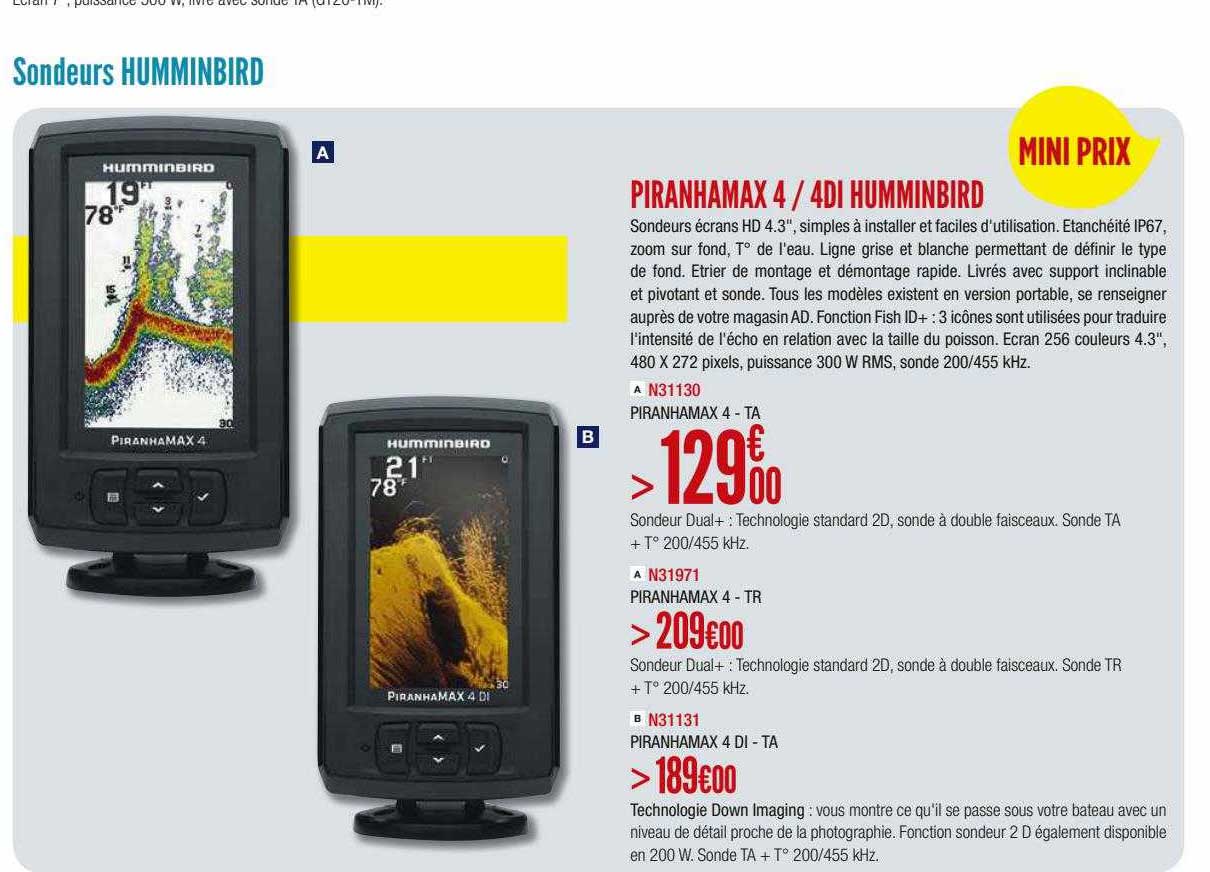 sondeurs humminbird, piranhamax 4 - 4di humminbird