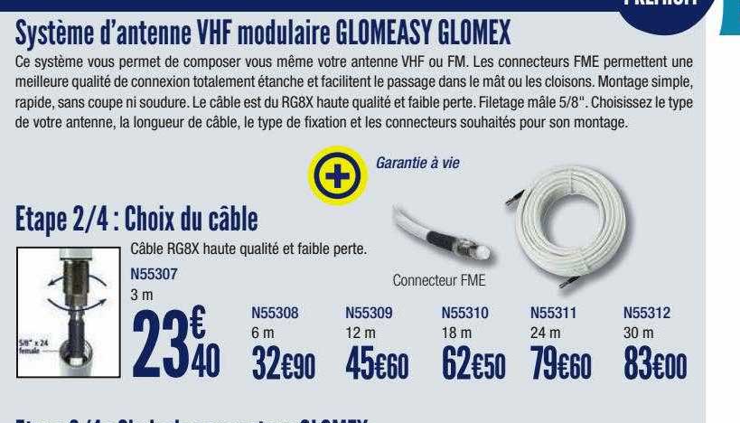 système d'antenne vhf modulaire glomeasy glomex, choix du câble