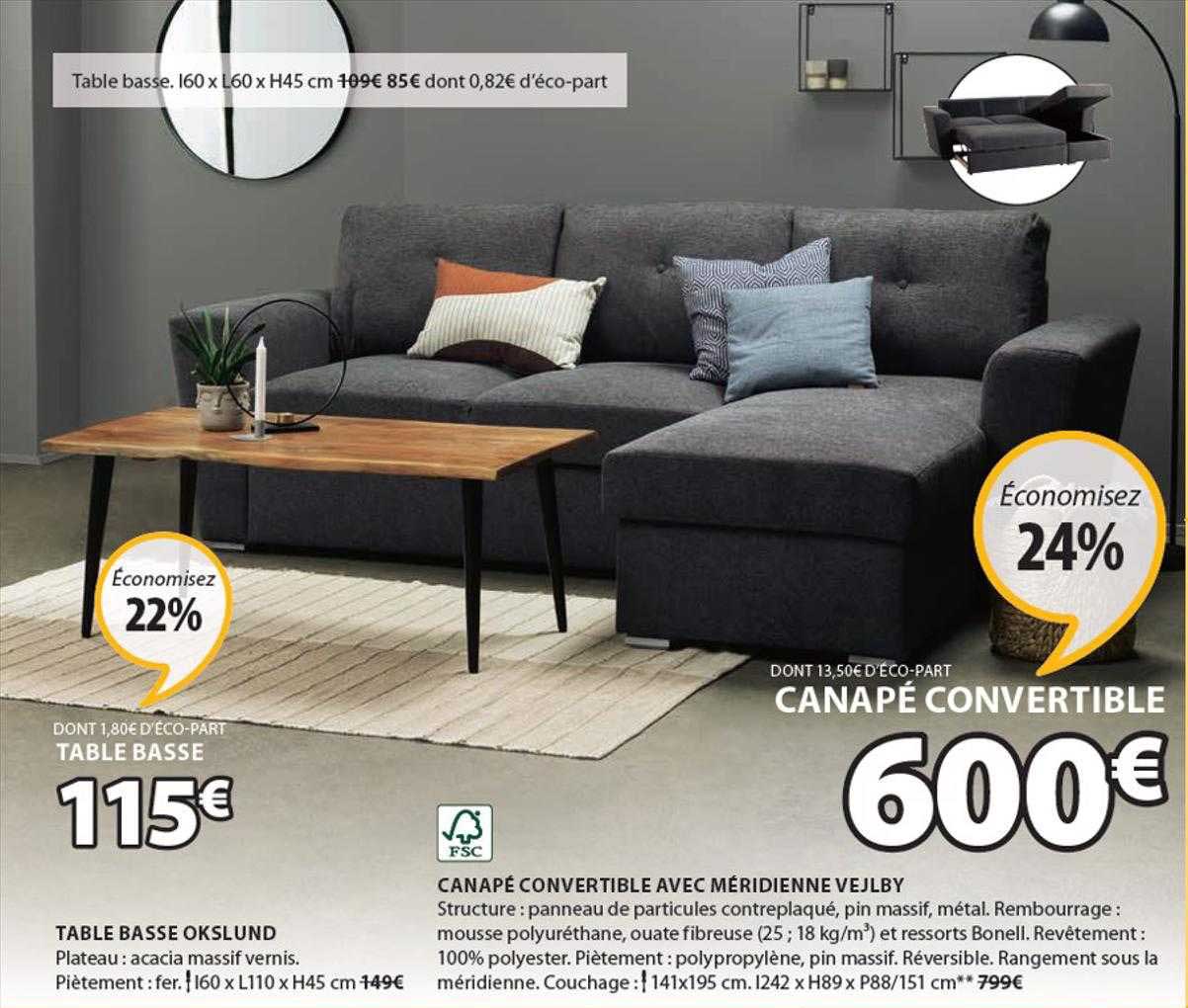 Table Basse Okslund, Canapé Convertible Avec Méridienne Vejlby