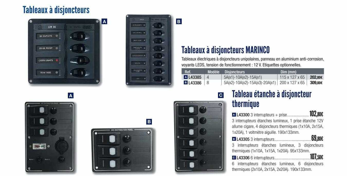 tableau à disjoncteurs marinco, tableau étanche à disjoncteur thermique
