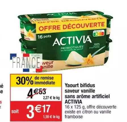 yaourt bifidus saveur vanille sans arôme artificiel activia
