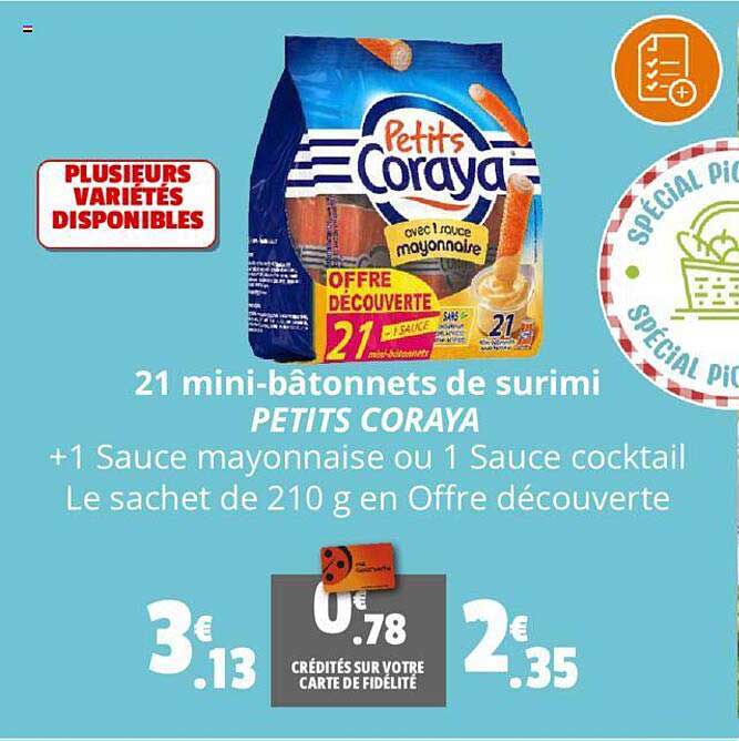 21 Mini-bâtonnets De Surimi Petits Coraya