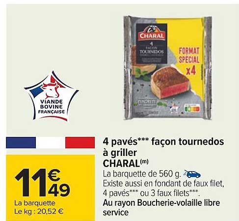 4 pavés façon tournedos à griller charal