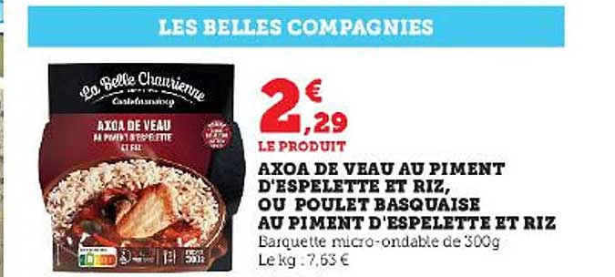 axoa de veau au piment d'espelette et riz, ou poulet basquaise au piment d'espelette et riz