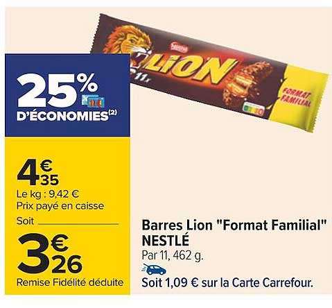 barres lion "format familial" nestlé