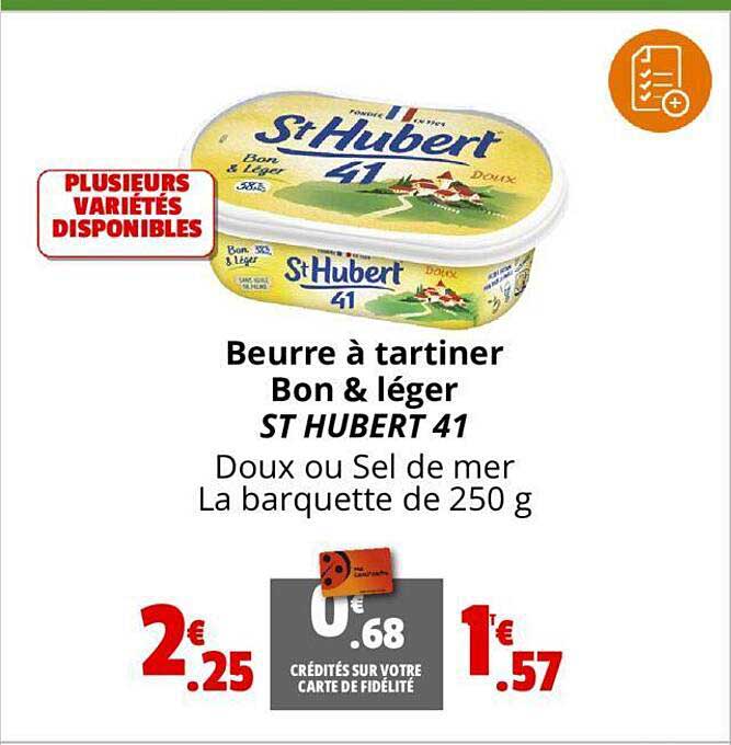 beurre à tartiner bon & léger st hubert 41