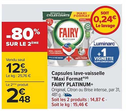 capsules lave-vaisselle "maxi format" fairy platinum+