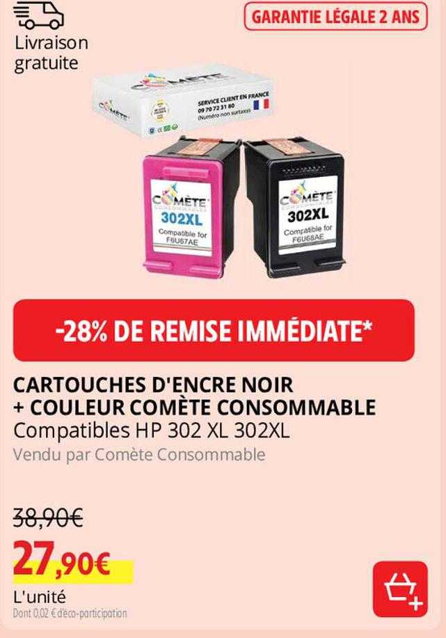 cartouches d'encre noir + couleur comète consommable