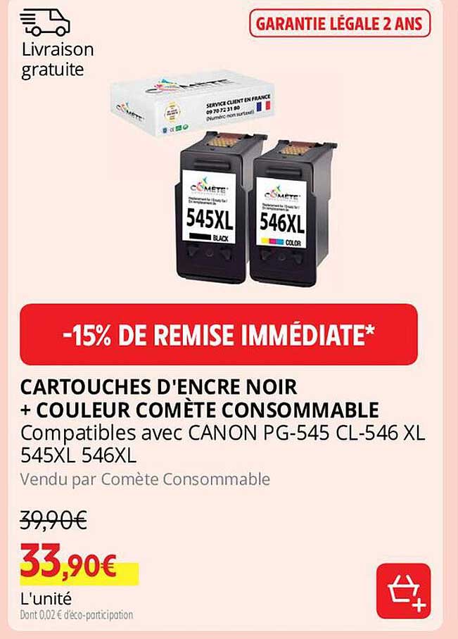 cartouches d'encre noir + couleur comète consommable