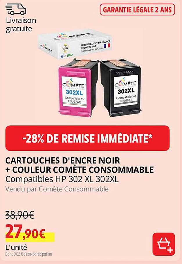 cartouches d'encre noir + couleur comète consommable