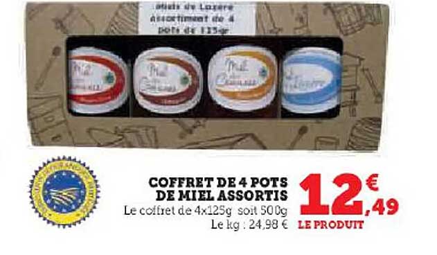 Coffret De 4 Pots De Miel Assortis