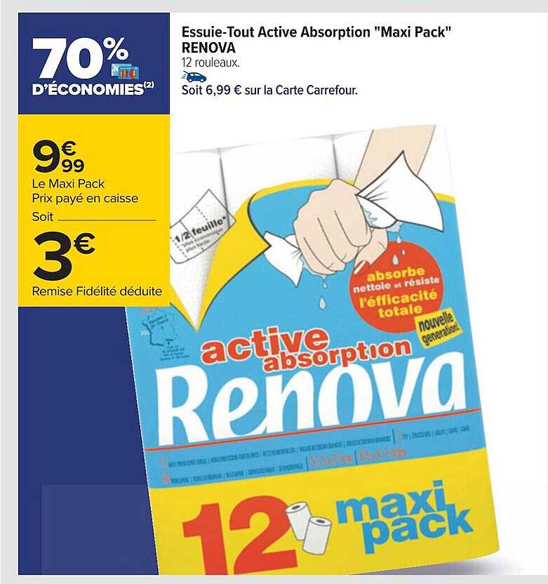 essuie-tout active absorption "maxi pack" renova