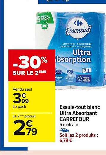 essuie-tout blanc ultra absorbant carrefour