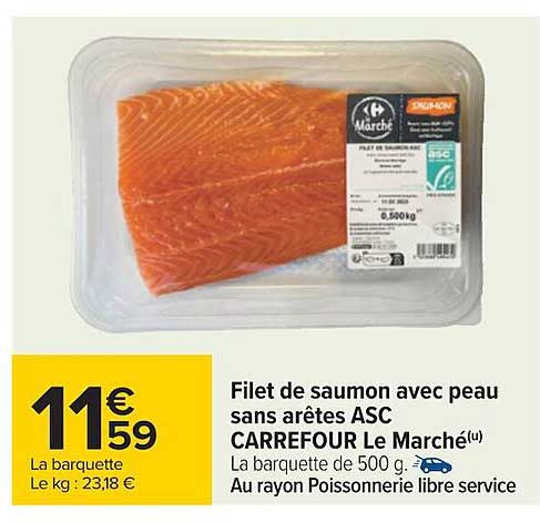 filet de saumon avec peau sans arêtes asc carrefour le marché