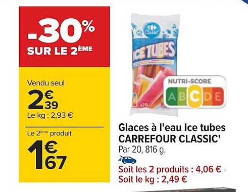glaces à l'eau ice tubes carrefour classic'