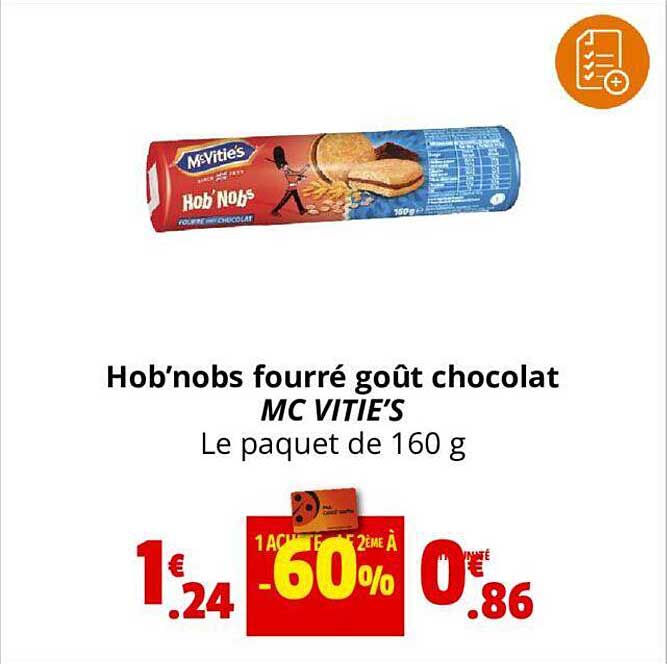 hob'nobs fourré goût chocolat mc vitie's