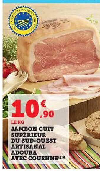 jambon cuit supérieur du sud-ouest artisanal adoura avec couenne
