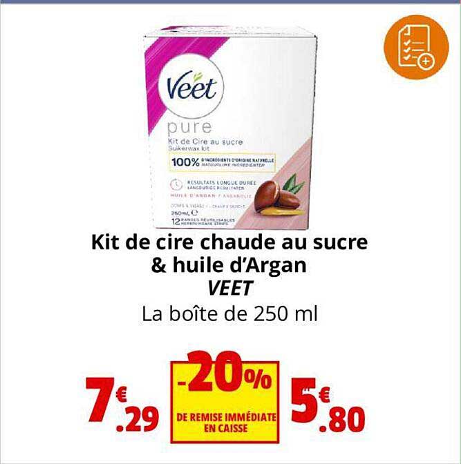 kit de cire chaude au sucre & huile d'argan veet