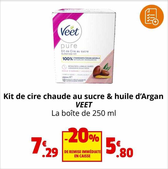 kit de cire chaude au sucre & huile d'argan veet