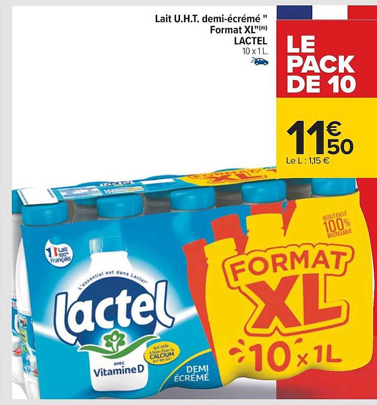 lait u.h.t. demi-écrémé format xl lactel