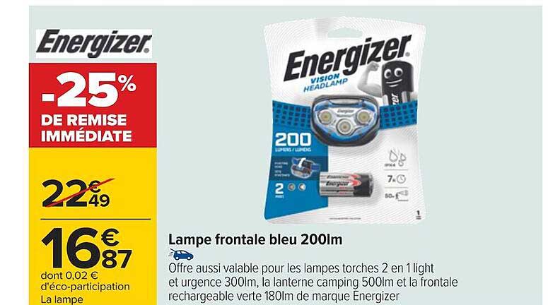 lampe frontale bleu 200lm energizer