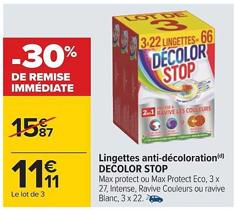 lingettes anti-décoloration décolor stop