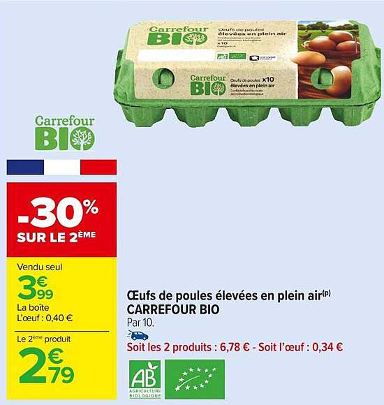 œufs de poules élevées en plein air carrefour bio