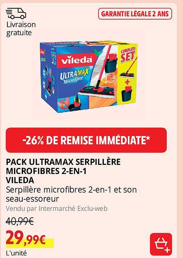 pack ultramax serpillère microfibres 2-en-1 vileda