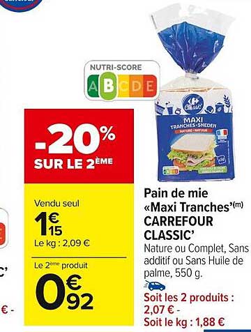 Pain De Mie «maxi Tranches» Carrefour Classic'