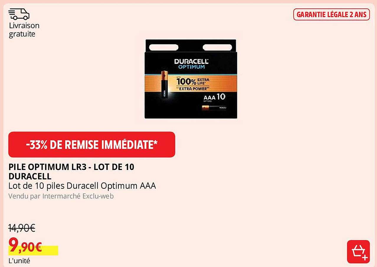 pile optimum lr3 - lot de 10 duracell