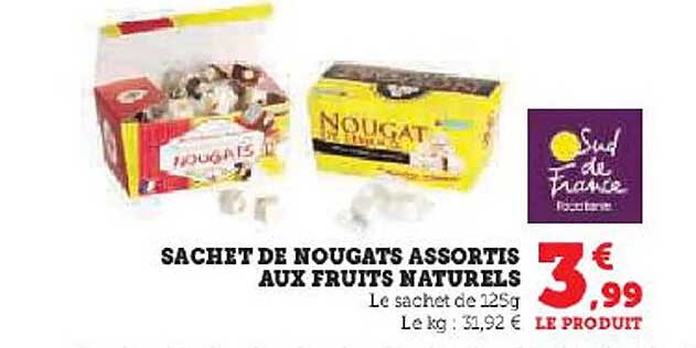 sachet de nougats assortis aux fruits naturels