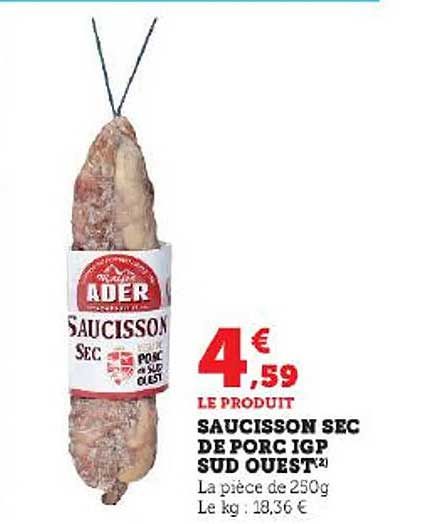 saucisson sec de porc igp sud ouest