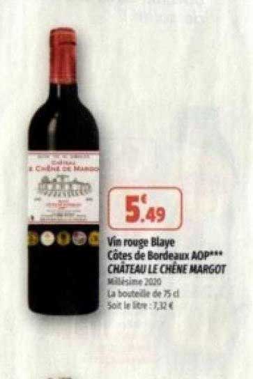 Vin Rouge Blaye Côtes De Bordeaux Aop Château Le Chêne Margot