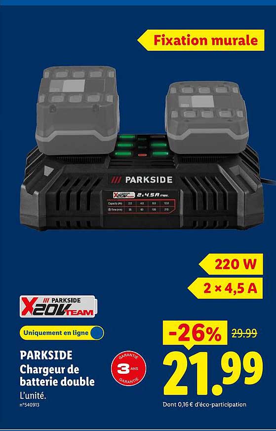 PARKSIDE Chargeur de batterie double