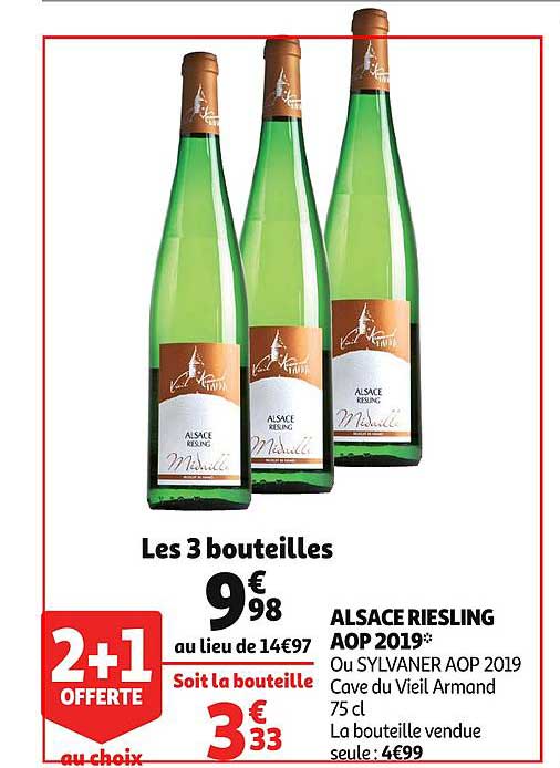 alsace riesling aop cave du vieil armand 2019 2+1 offerte au choix