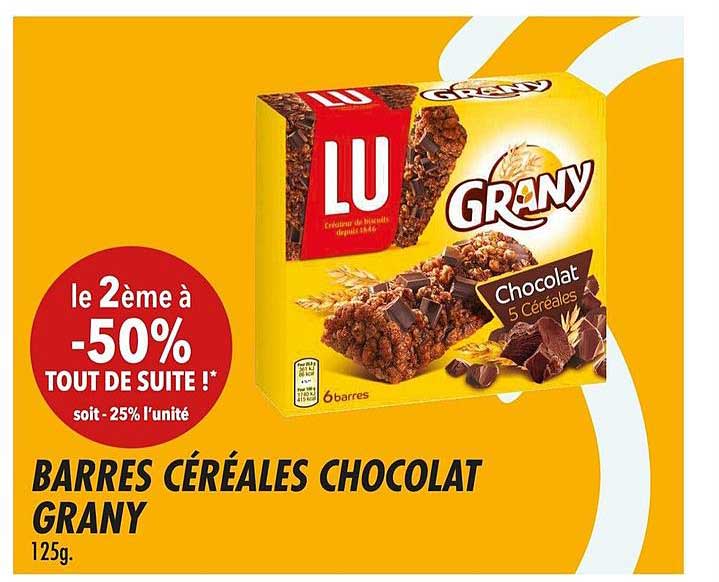 barre céréales chocolat grany lu le 2ème -50%