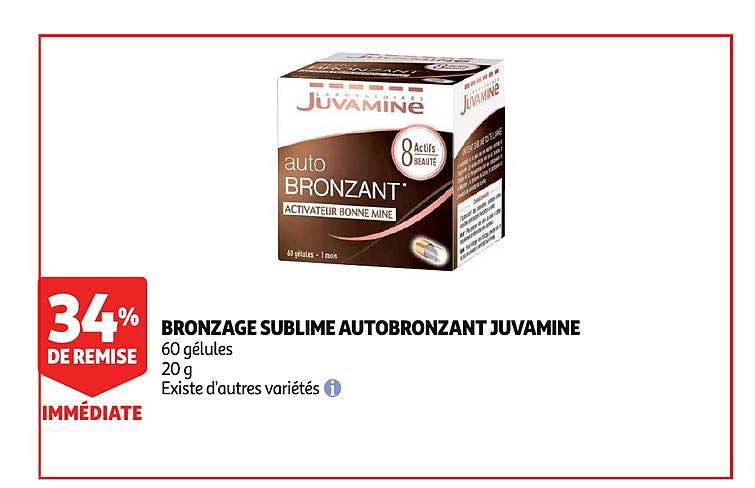 bronzage sublime autobronzant juvamine 34% de remise immédiate