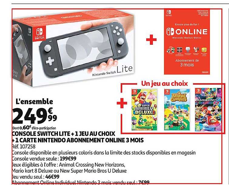 console switch lite+1 jeu au choix+1 carte nintendo abonnement online 3 mois