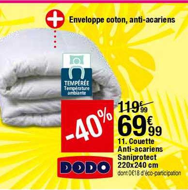 couette anti acariens saniprotect 220x240 cm dodo