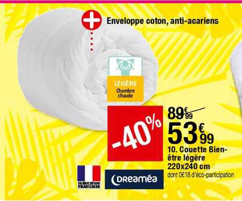 couette bien être légère 220x240 cm dreaméa