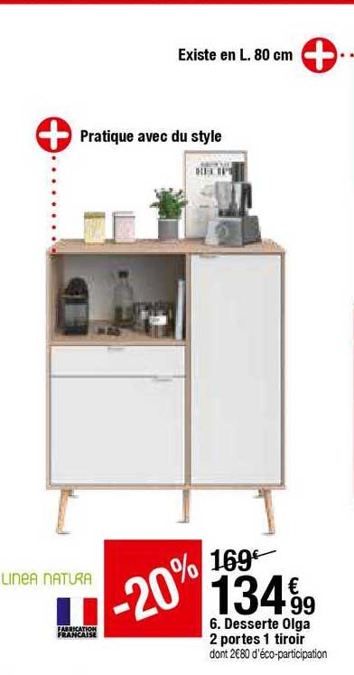 desserte olga 2 portes 1 tiroir linea natura