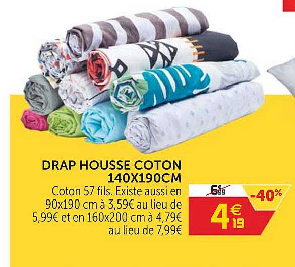 drap housse coton 140x190cm
