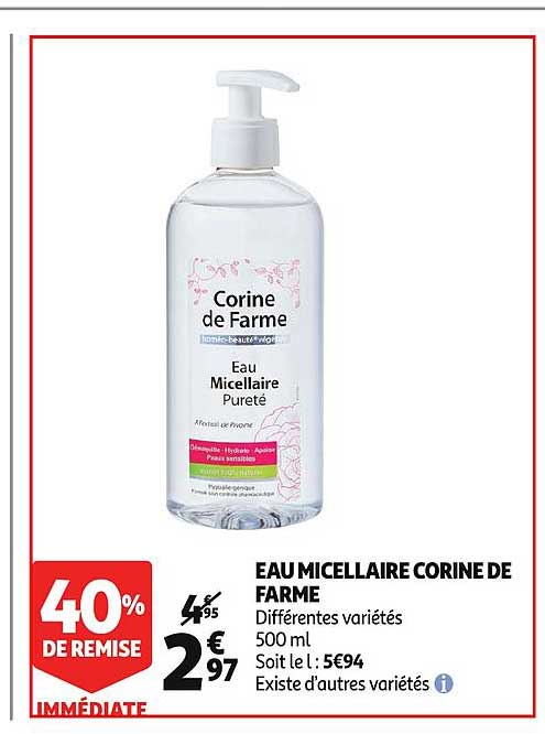 eau micellaire corine de farme 40% de remise immédiate